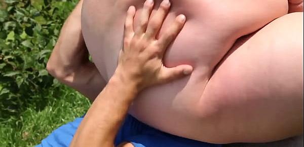  Busty bbw facesitting young guy outdoors